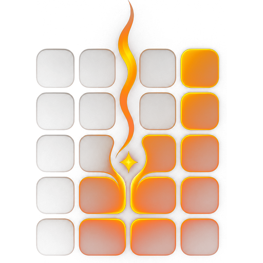 A wall of glowing ember tiles with a flame rising from it
